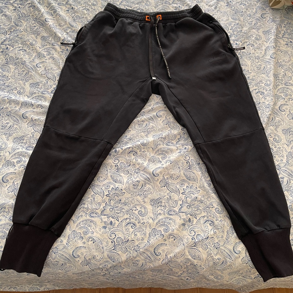 YoungLA Black Elevated Joggers with Orange Accents